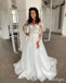 Beautiful Appliqued White Flower Full-Sleeve A-Line With Tail Wedding Dresses HS07