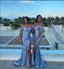 Charming Blue Off Shoulder Spaghetti Strap Mermaid Floor-Length Bridesmaid Dresses Online, BL14