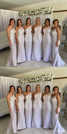 Charming Sliver One Shoulder Appliqued Mermaid Floor-Length Bridesmaid Dresses Online, BL15
