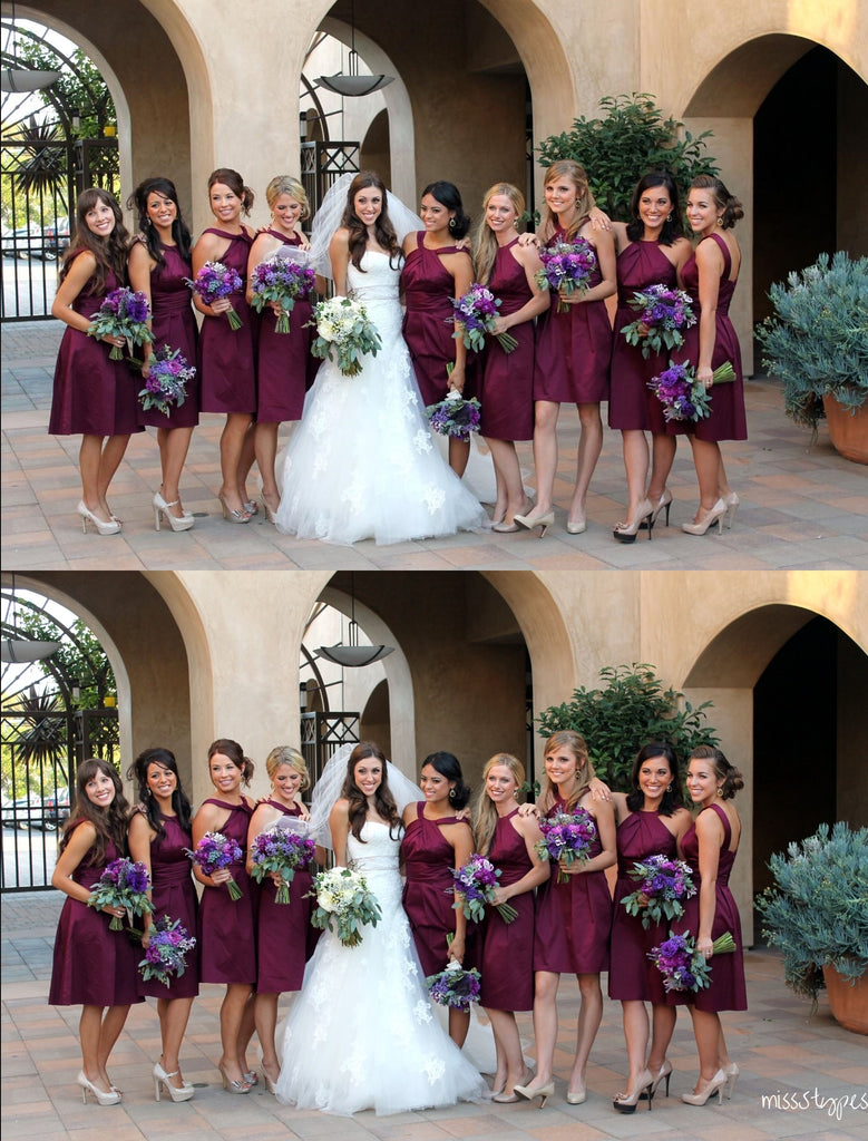 Simple Women Halter Maroon  Knee-Length Bridesmaid Dresses Online, BL21