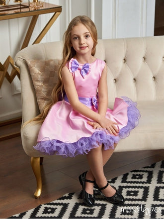 Soft Violet Purple Satin Flower A-Line Girl Dresses, ET05