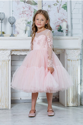 Lovely Pink Sweetheart Lace A-Line  Ball Gown For Flower Girl Dresses, ET07