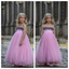 Hot-Pink Black Lace Spaghetti Strap Long A-Line Flower Girl Dresses, ET11