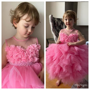 Lovely Sweetheart Pink Tulle Mini A-Line Flower Girl Dresses, ET08