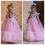 Cute Pink A-Line Blue Bow Appliqued Tulle Flower Girl Dresses, ET14