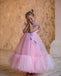 Cute Pink A-Line Blue Bow Appliqued Tulle Flower Girl Dresses, ET14