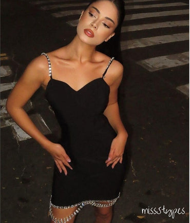Charming Black Sweetheart Spaghetti Strap Beading Mini Homecoming Dresses, HM11
