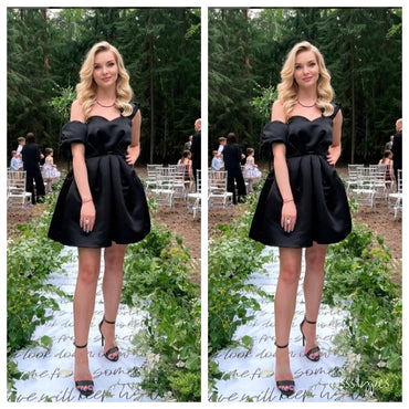 Alluring Black Off Shoulder Ball Gown Sweetheart Mini Homecoming Dresses, HM23