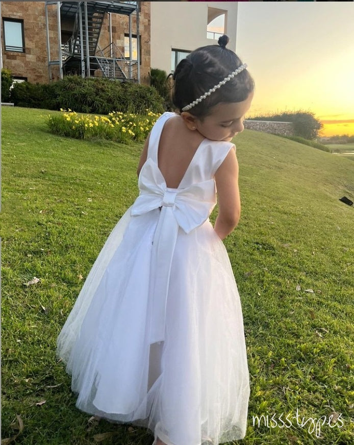 Simple White High-Neck Cute Satin Sleeveless Popular Little Flower Girl Dresses, ET17