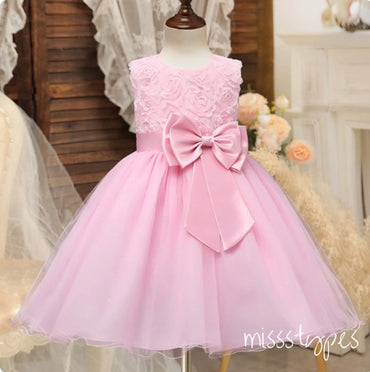 Cute-Pink Bow Empire Appliqued A-Line Tulle Popular Little Flower Girl Dresses, ET29