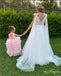 Elegant Pink Appliqued Round-Neck Tulle Long Little Flower Girl Dresses, ET19