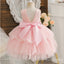 Beautiful Pink Appliqued Flower Round-Neck Tulle  Little Flower Girl Dresses, ET24