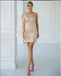 Women Champagne Elegant One Sleeve Empire Mini Homecoming Dresses, HM25