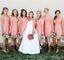 Pink Bodycon V-Neck Spaghetti Strap Empire Tea-Length Bridesmaid Dresses Online, BL30