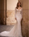 Sexy White Full Sleeve Appliqued Mermaid V-Neck Floor-Length Elegant Wedding Dresses HS21