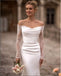 Simple White Straight Across Lace Pleat Appliqued Bodycon Mermaid Wedding Dresses HS35