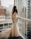 Champagne Sweetheart Appliqued Long Strapless Mermaid Wedding Dresses HS40