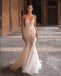 Charming White Appliqued Mermaid V-Neck  Spaghetti Strap Floor-Length Elegant Wedding Dresses HS23