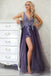 Gorgeous Purple V-Neck Spaghetti Strap Tulle A-Line Prom Dresses,ZX90