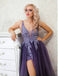 Gorgeous Purple V-Neck Spaghetti Strap Tulle A-Line Prom Dresses,ZX90