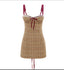 Vintage Brown Spaghetti Strap Button Party Mini Homecoming Dresses, HM42