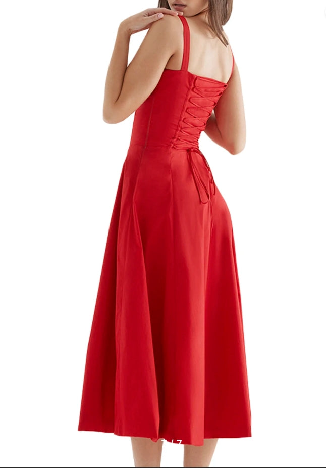 Simple Red Pleat Spaghetti Strap Highwaisted Long Fashion Prom Dresses,ZX103