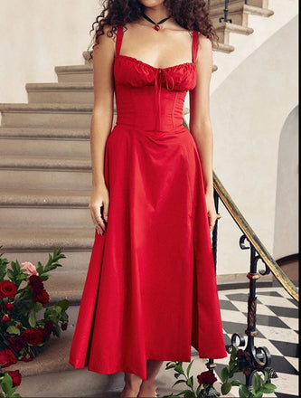 Simple Red Pleat Spaghetti Strap Highwaisted Long Fashion Prom Dresses,ZX103