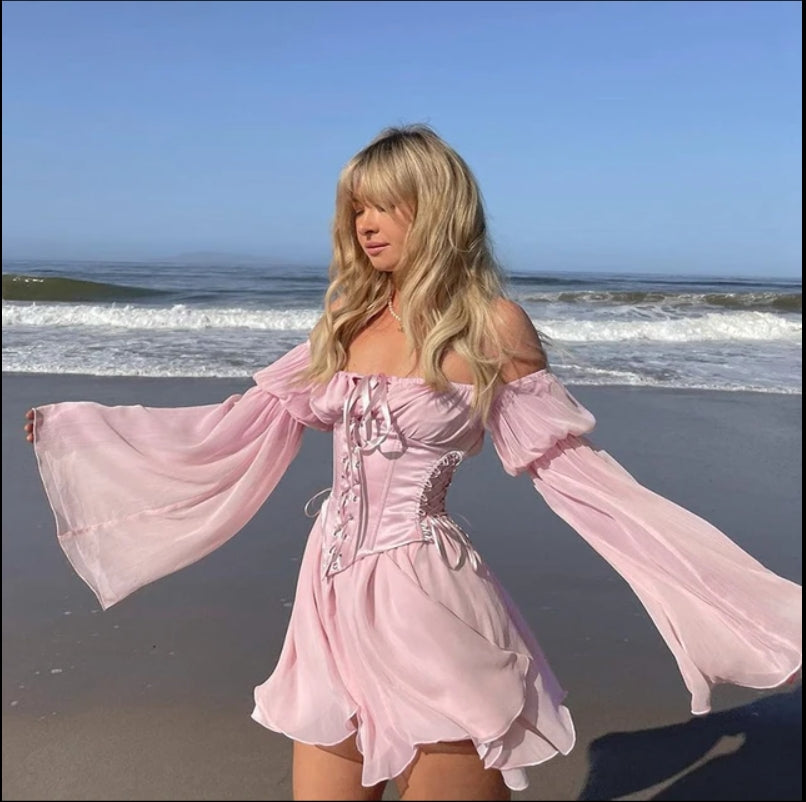 Elegant Pink Unique Off Shoulder A-Line Mini Homecoming Dresses, HM53