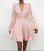 Champagne V-Neck Full Sleeve Vintage Modest Empire Mini Homecoming Dresses, HM49