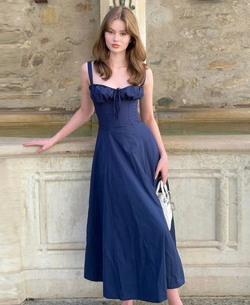 Cute Princess Navy Blue Spaghetti Strap Lace Up Fashion Prom Dresses,ZX97