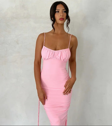 Pink Spaghetti Strap Mermaid Backless With Tail Prom Dresses,ZX104