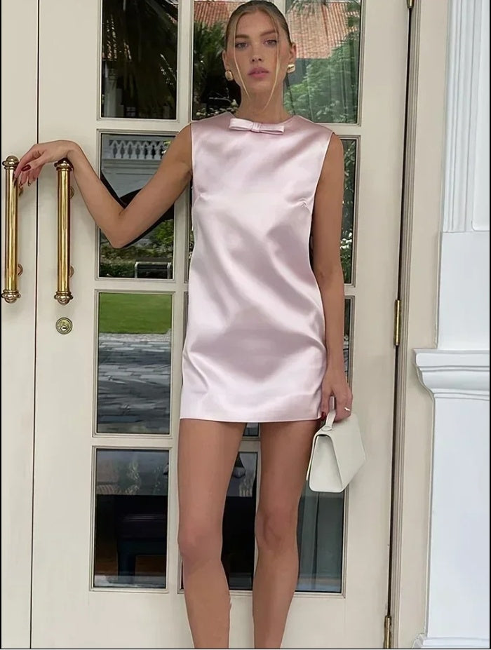 Pink Sleeveless Unique Bow A-Line Mini Homecoming Dresses, HM48