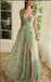 Cozy Green Side Slit Spaghetti Strap Floor-Length Prom Dresses,ZX106