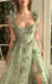 Cozy Green Side Slit Spaghetti Strap Floor-Length Prom Dresses,ZX106