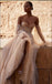 Vintage Champagne Off Shoulder Sweetheart Long A-Line Wedding Dresses HS61