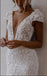 Sexy White V-Neck Cap Sleeve Appliqued Sweep Trailing Long Mermaid Wedding Dresses HS57