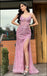 Hot Pink Women Classy Side Slit Mermaid Floor-Length Prom Dresses,ZX109