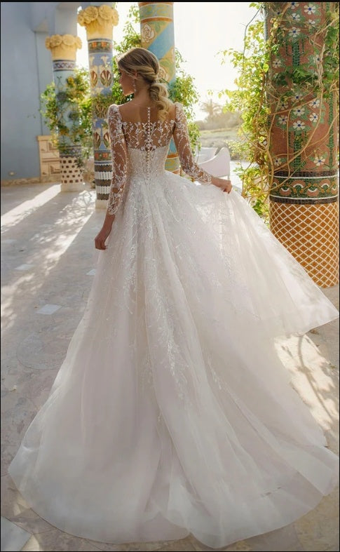 Luxurious Appliqued Full Sleeve White Long Fashion Wedding Dresses,HS71