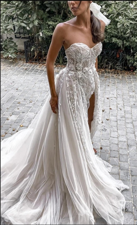 Blingbling Tulle Sweetheart Side Slit Empire Long Fashion Wedding Dresses,HS68