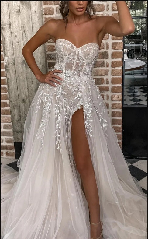 Blingbling Tulle Sweetheart Side Slit Empire Long Fashion Wedding Dresses,HS68