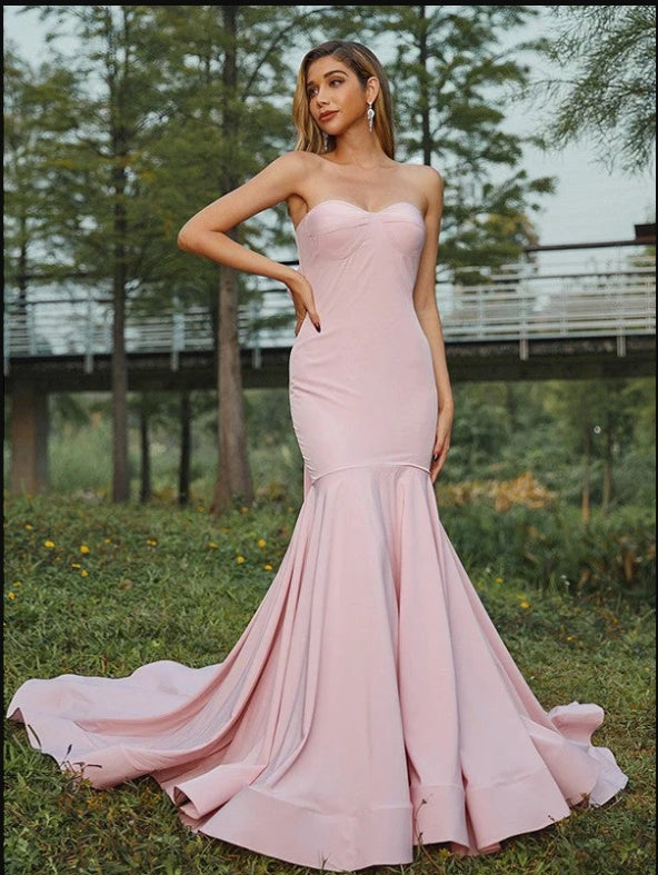 Women Pearl-Pink Sweetheart Mermaid Vintage Long Popular Prom Dresses,ZX123