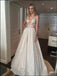 Elegant V-Neck Sparkly Backless A-Line Long Fashion Wedding Dresses,HS72