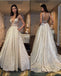 Elegant V-Neck Sparkly Backless A-Line Long Fashion Wedding Dresses,HS72