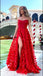 Sexy Red Flower Sweetheart Side Slit Floor-Length Popular Prom Dresses,ZX125