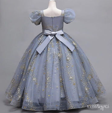 Charming Sliver Sparkly Appliqued A-Line Tulle Elegant Little Flower Girl Dresses, ET41