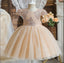 Champagne Appliqued A-Line Tulle Elegant Little Flower Girl Dresses, ET39