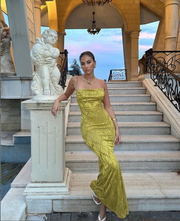 Sexy Yellow Spaghetti Strap Backless Mermaid Floor-Length Fashion Prom Dresses,ZX138