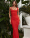 Simple Square Red Spaghetti Strap Mermaid Floor-Length Fashion Prom Dresses,ZX139