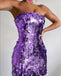 Purple Sequin Women Strapless Sexy Mini Homecoming Dresses, HM70