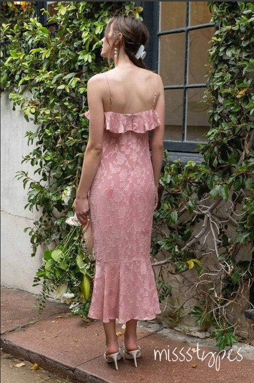 Ruffle Elegant Pink Side Slit Floor-Length Popular Prom Dresses,ZX129